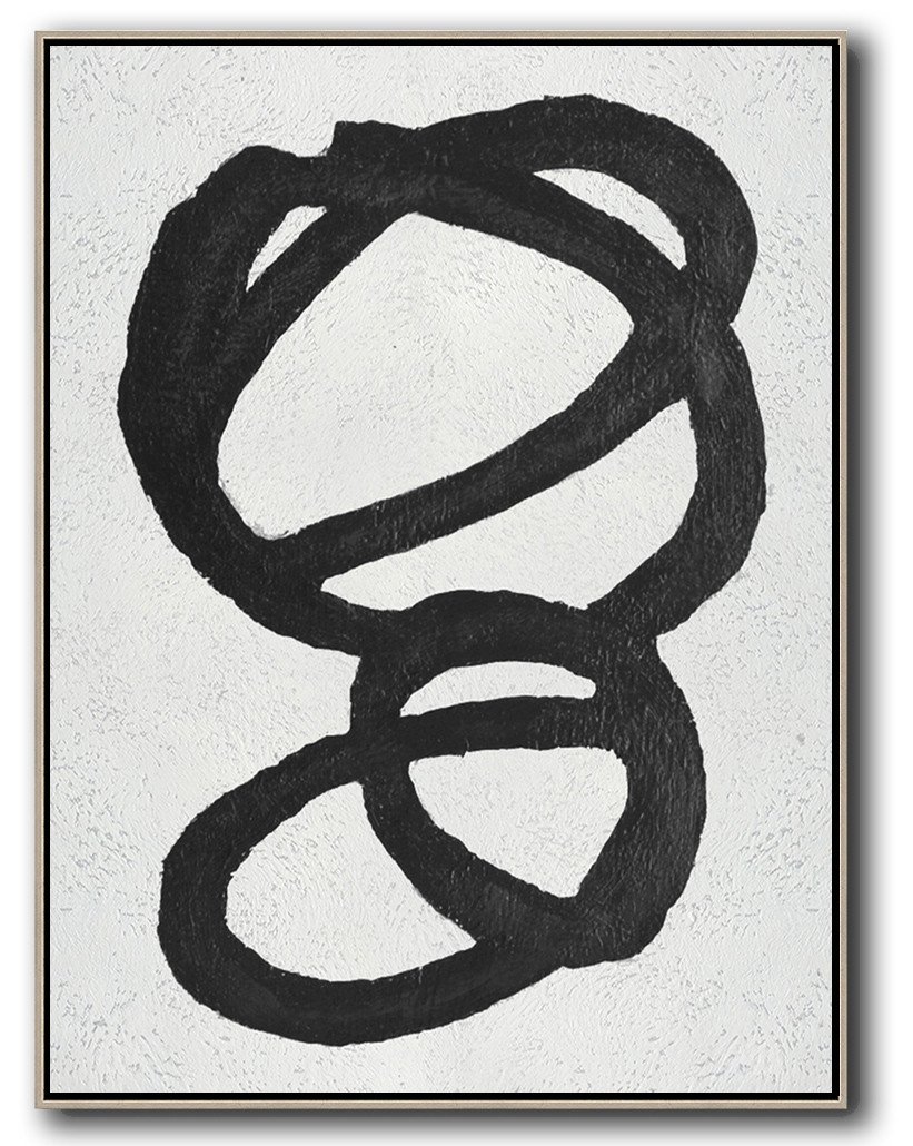 Contemporary Art Acrylic Painting,Black And White Minimal Painting On Canvas - Modern Canvas Art